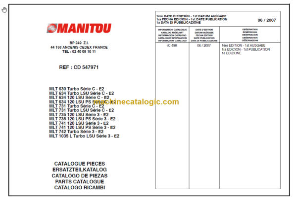 Manitou MLT 1035 L Turbo LSU Série 3 - E2 PARTS CATALOGUE