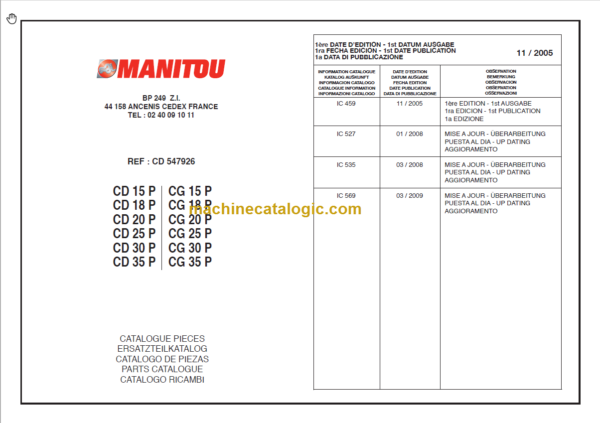 MANITOU CD 35P-CG 35P PARTS CATALOGUE