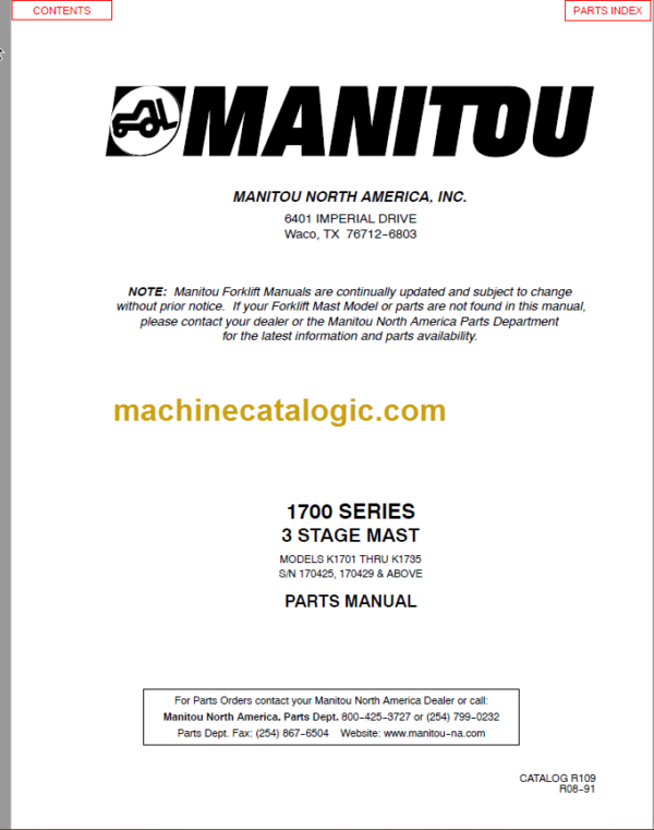 MANITOU 1700 Series Parts Manual