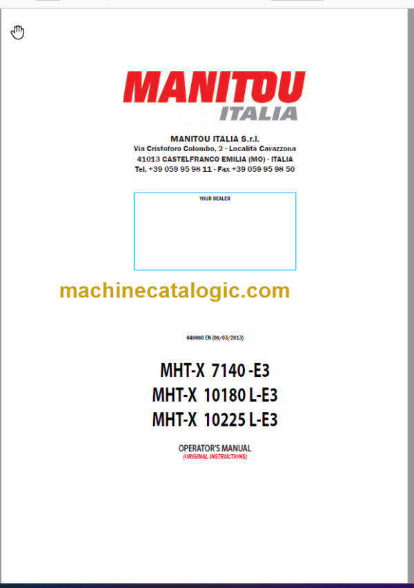 Manitou MHT-X 10180 L-E3 OPERATOR’S MANUAL