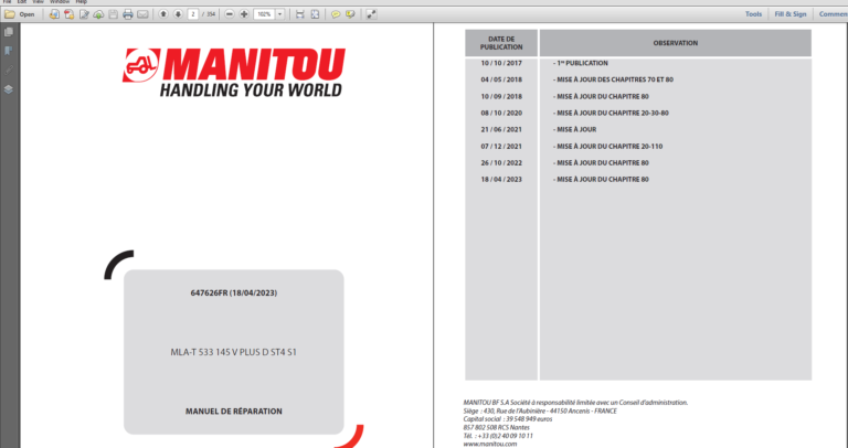 MANUEL DE RÉPARATION Manitou 2024