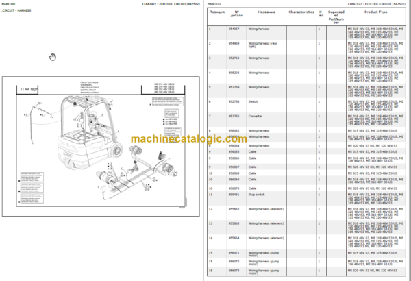 MANITOU ME 435 80V S3 US PARTS CATALOGUE