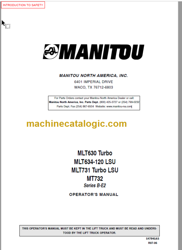 Manitou MLT 630 Operator's Manual