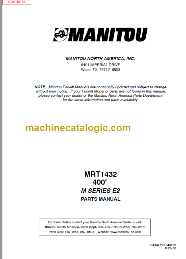 Manitou MRT 1432 400º PARTS MANUALS