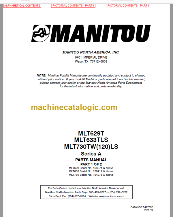 Manitou MLT 629T Series A PARTS MANUAL