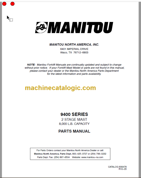 MANITOU 9400 Series Parts Manual