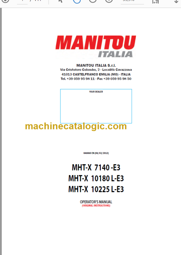 Manitou MHT-X 10225 L-E3 OPERATOR’S MANUAL