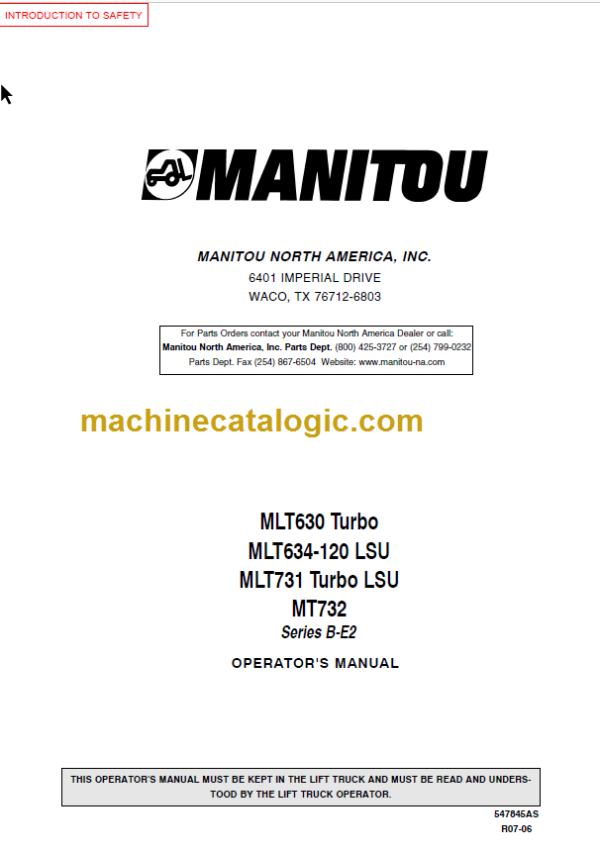 Manitou MLT 630 Turbo Series B-E2 Operator's Manual