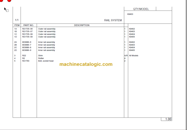 MANITOU 9400 Series Parts Manual