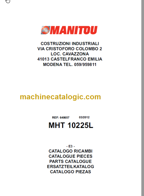 Manitou MHT 10225L E3 PARTS CATALOGUE