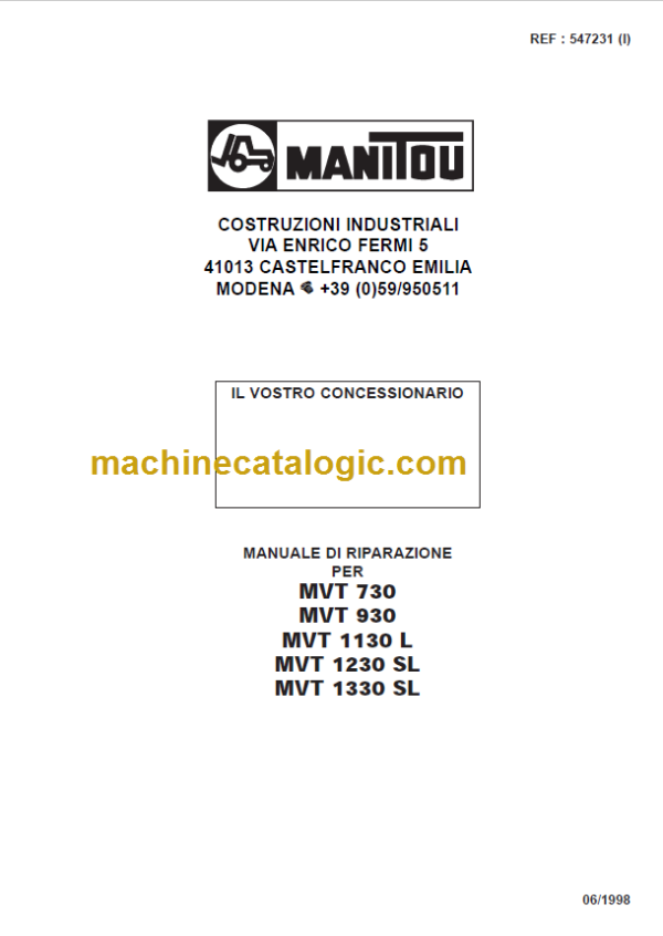 Manitou MVT 1130 L OPERATOR'S MANUAL FR