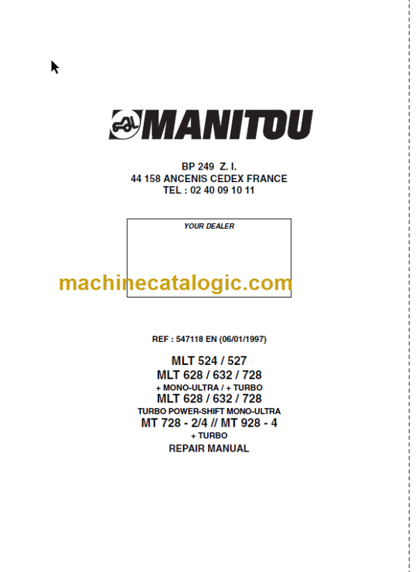 Manitou MLT 524 Repair Manual