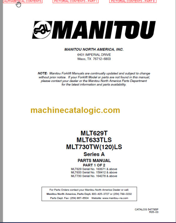 Manitou MLT 633TLS PARTS MANUAL