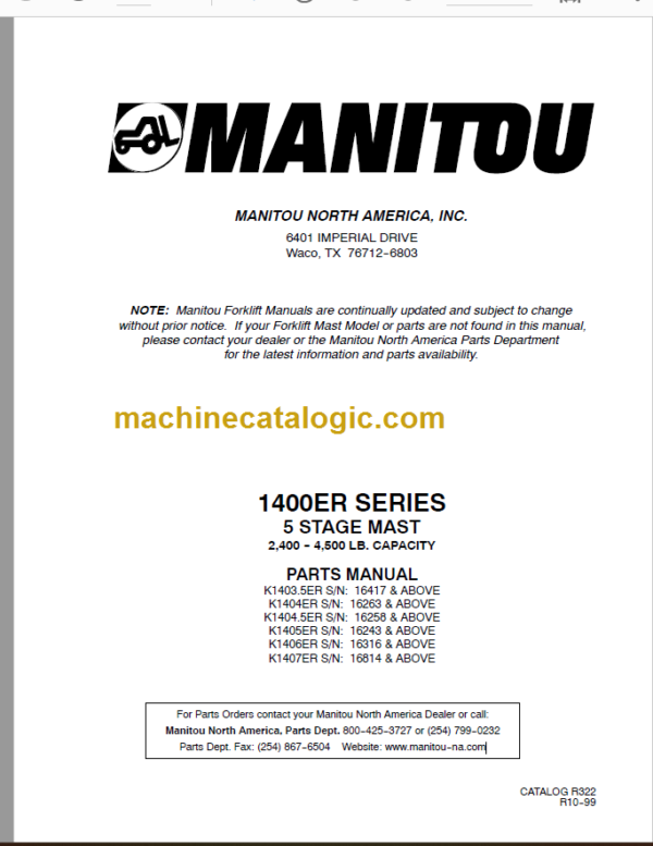 MANITOU 1400ER Series Parts Manual