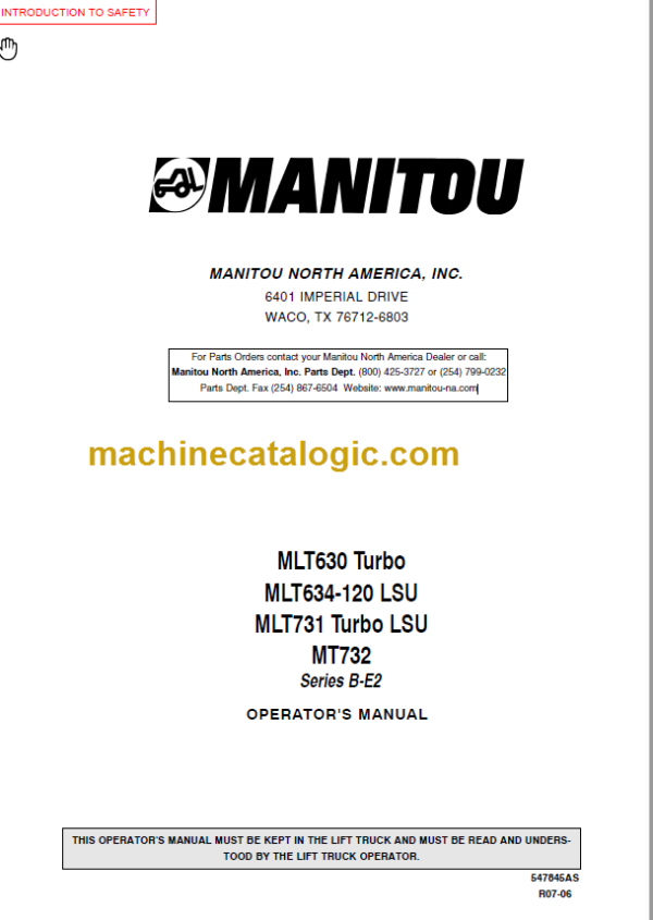 Manitou MLT 634 Operator's Manual