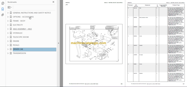 Manitou MLT 634 120 LSU SE E3 Parts Catalogue