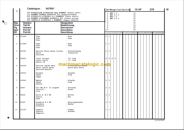 MANITOU MH24-4T MAST PARTS MANUAL