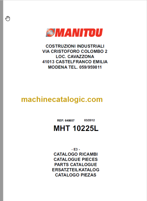 Manitou MHT 10225L PARTS CATALOGUE