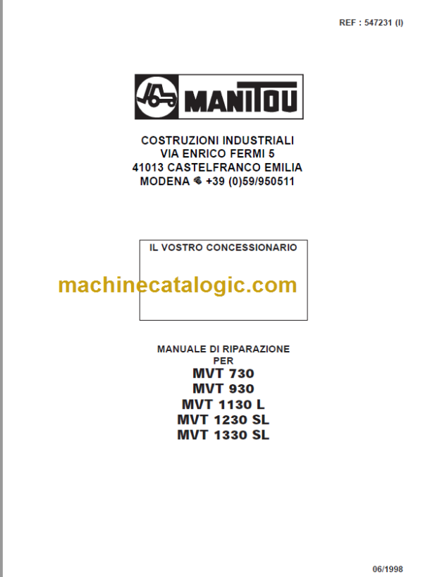 Manitou MVT 1230 SL OPERATOR'S MANUAL FR