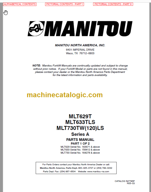 Manitou MLT 633TLS Series A PARTS MANUAL