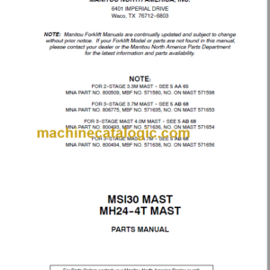 MANITOU MSI 30 MAST PARTS MANUAL