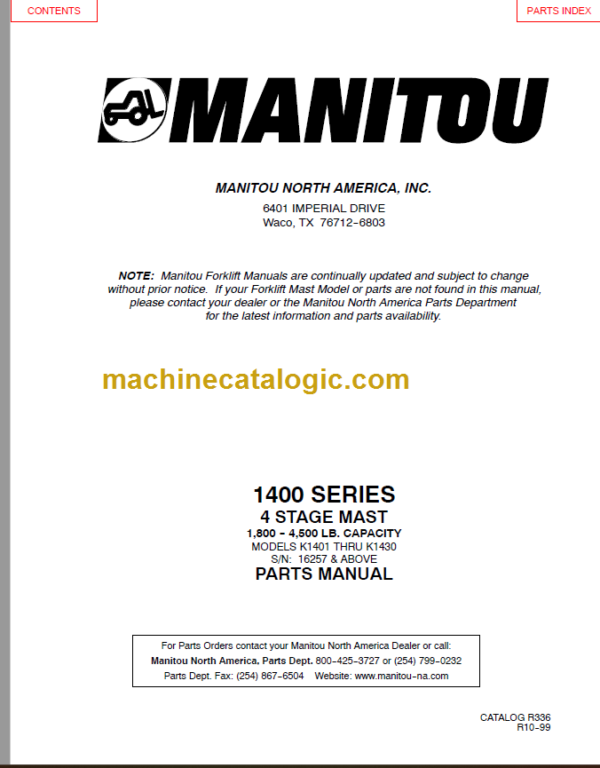 MANITOU 1400 Series Parts Manual