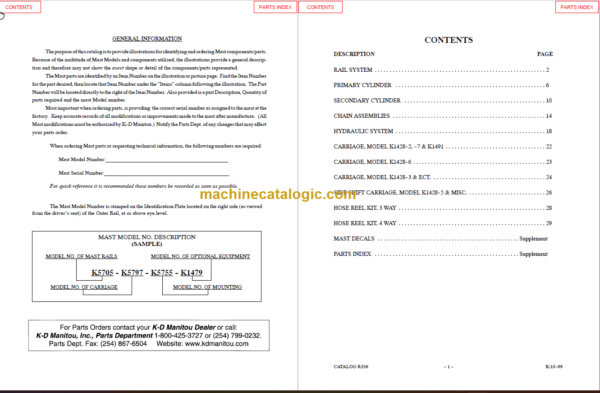 MANITOU 1400 Series Parts Manual