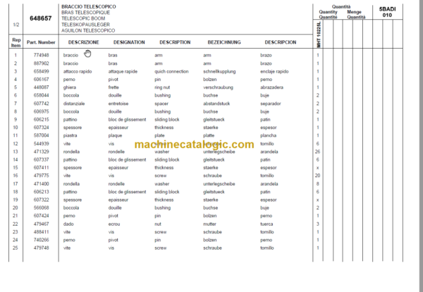 Manitou MHT 10225L PARTS CATALOGUE