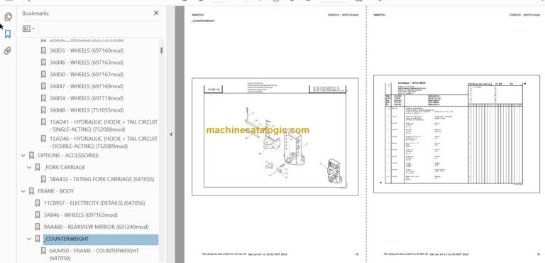 Manitou MLT 634 SE E3 Parts Catalogue
