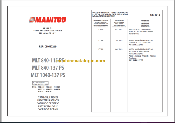 Manitou MLT 840 PARTS CATALOGUE