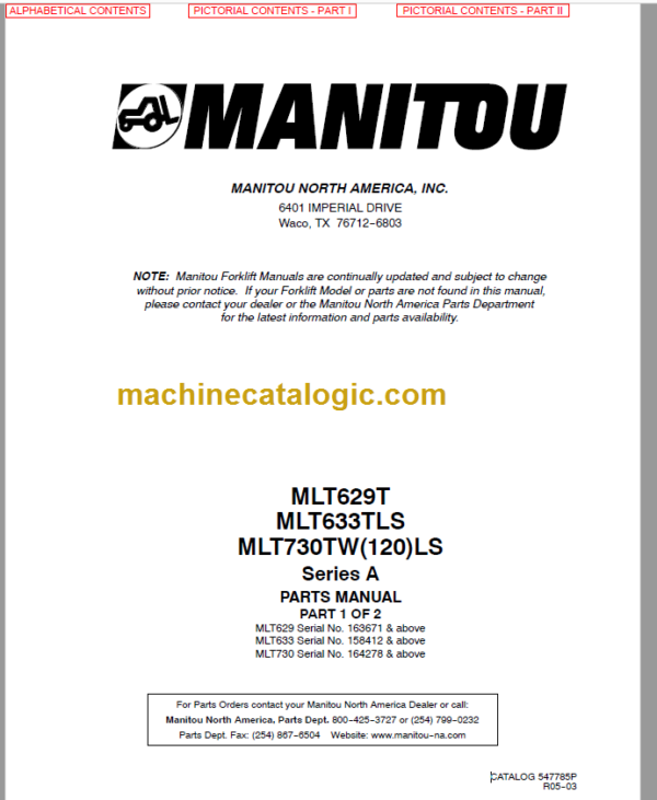 Manitou MLT 730TW (120) LS Series A PARTS MANUAL