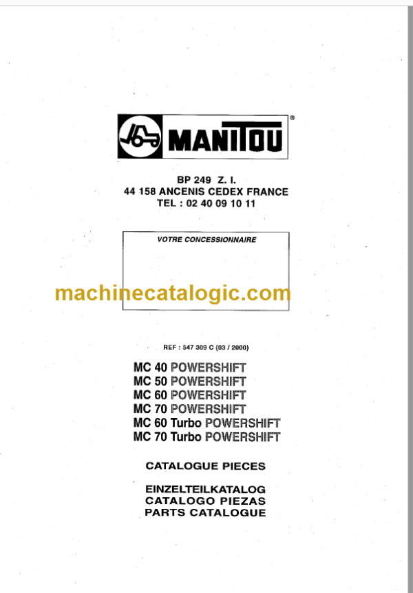 MANITOU MC40 50 60 70 Powershift Parts Manual