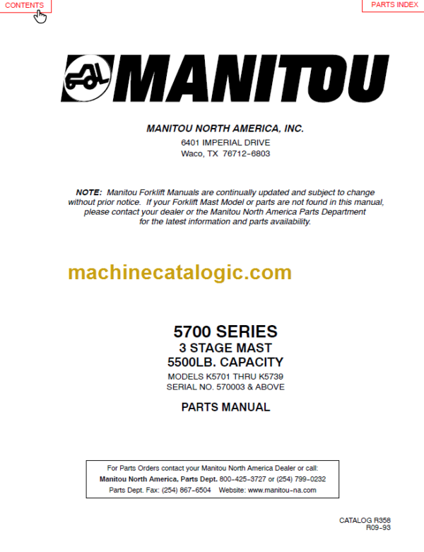 MANITOU 5700 Series Parts Manual