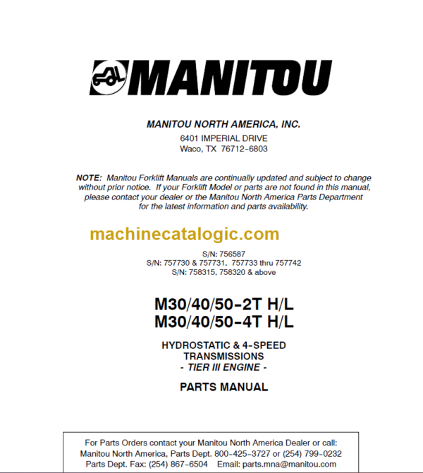 MANITOU M30-40-50-2T H L PARTS MANUAL