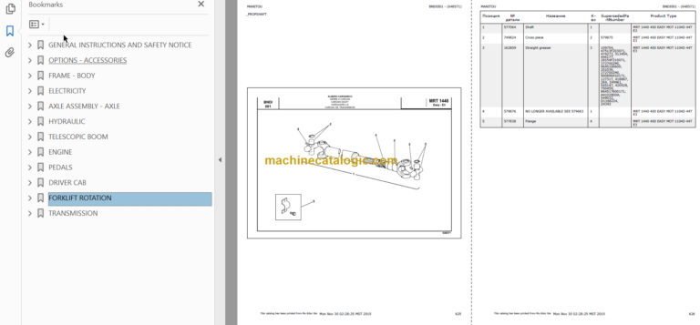 Manitou MRT 1440 Easy Genuine Parts Catalogue