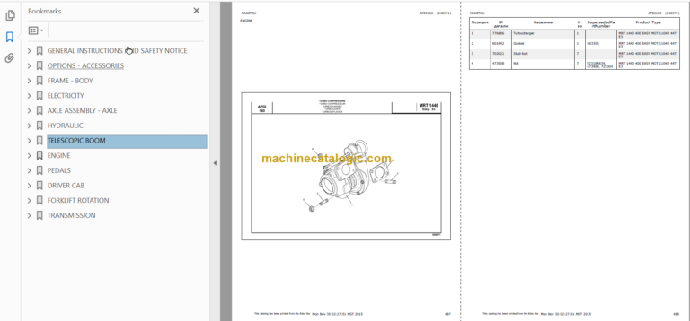 Manitou MRT 1440 Easy Genuine Parts Catalogue