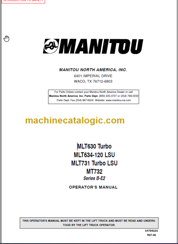 Manitou MLT 731 Operator's Manual