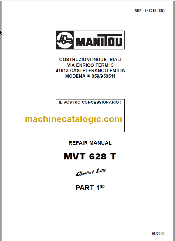 Manitou MVT 628 T Comfort Line Repair Manual