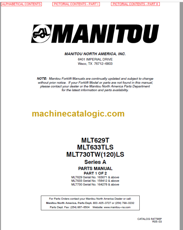 Manitou MLT 730TW PARTS MANUAL