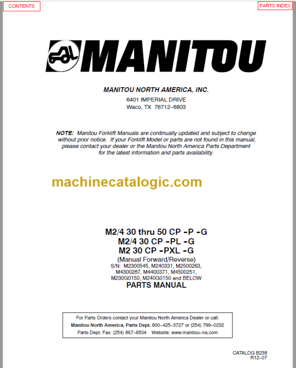 MANITOU M2-4 30 CP-PL-G PARTS MANUAL