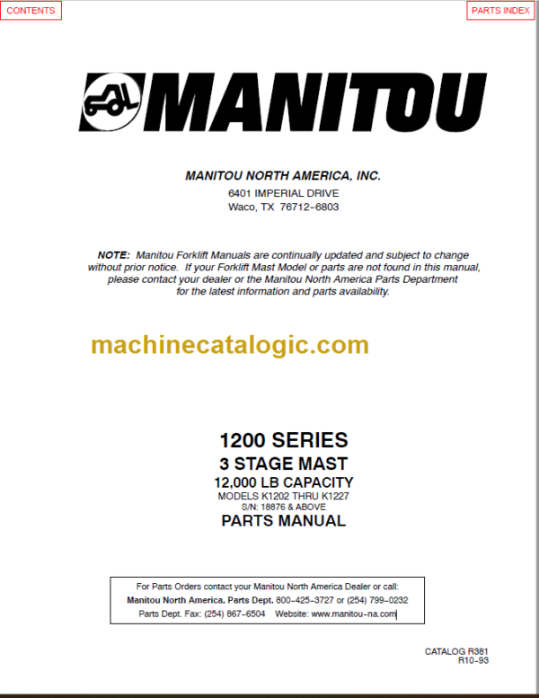 MANITOU 1200 Series Parts Manual