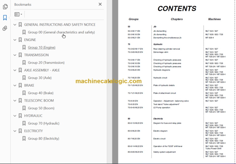 Manitou MLT 632 Repair Manual