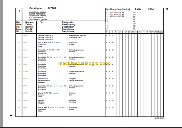 Manitou MLT 1040-137 PS PARTS CATALOGUE