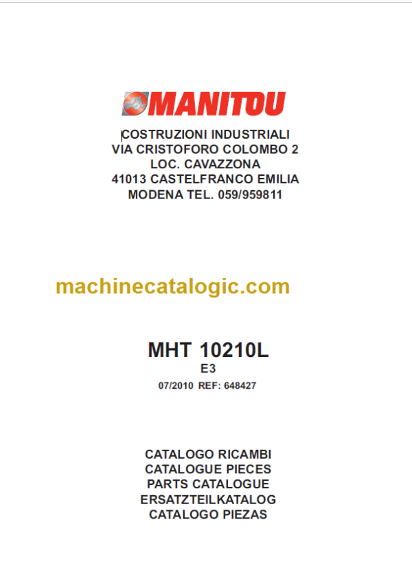 Manitou MHT 10210L PARTS MANUALS