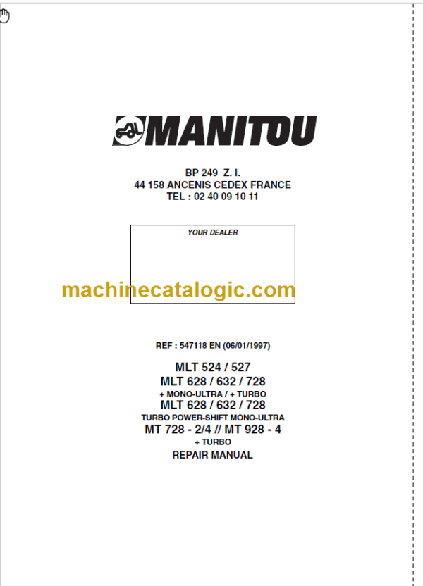 Manitou MLT 728 Repair Manual