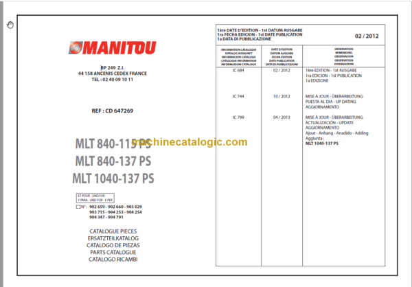 Manitou MLT 840-115 PS PARTS CATALOGUE