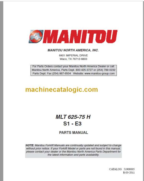 Manitou MLT 625 S1-E3 PARTS MANUAL