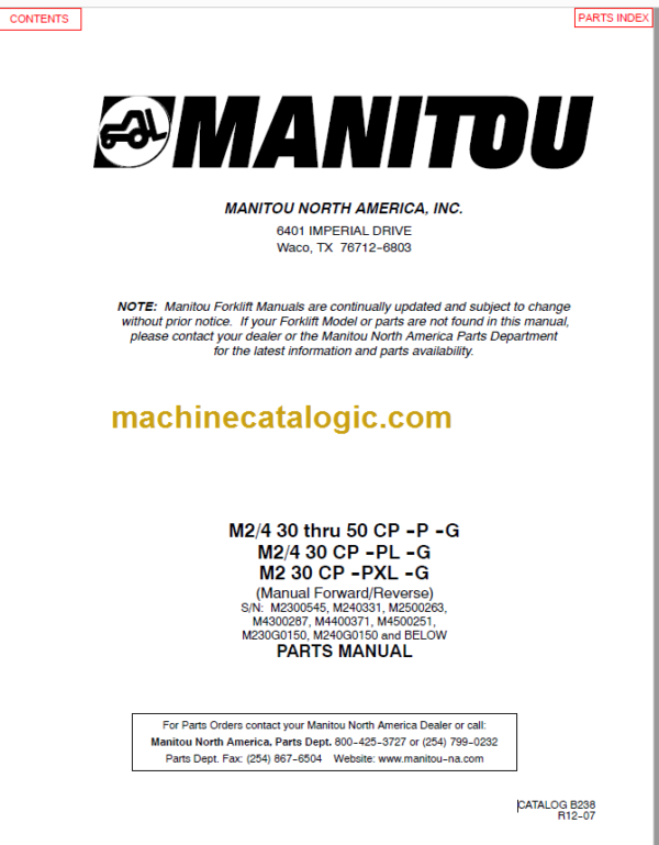 MANITOU M230 M430 M240 M440 M250 PARTS MANUAL