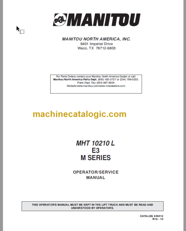 Manitou MHT 10210 L E3 M SERIES SERVICE MANUAL
