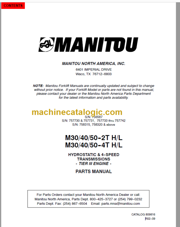 MANITOU M30-40-50-4T H L ENGINE PARTS MANUAL